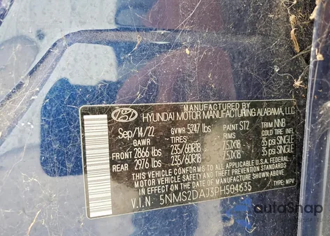 2023 Hyundai Santa Fe Sel z USA, uszkodzony, nr VIN 5NMS2DAJ3PH504635